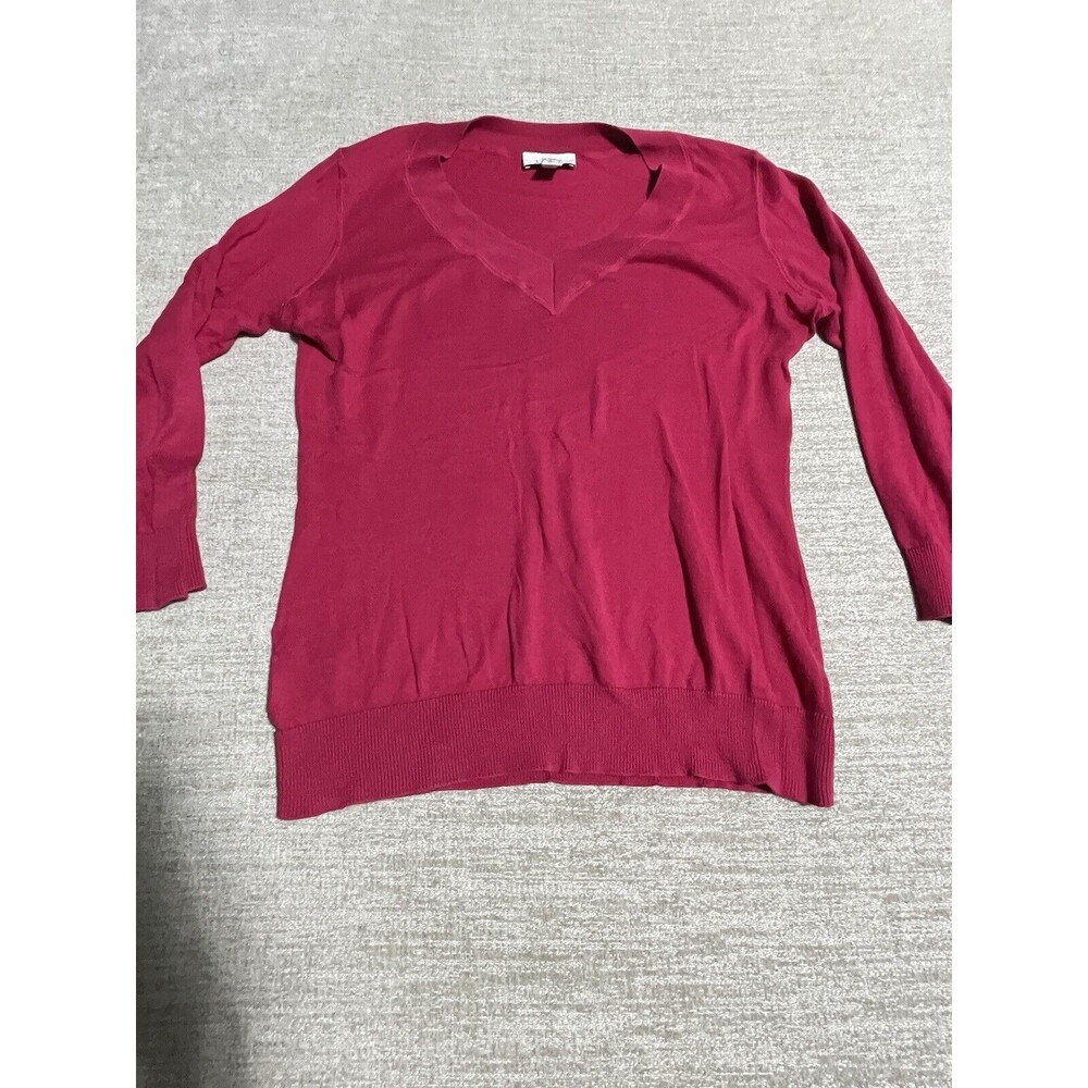 Ann Taylor LOFT Sweater Womens Small Red V Neck Long Sleeve Lightweight Stretch
